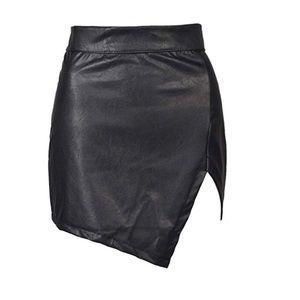Black leather high waist a-line skirt SMALL